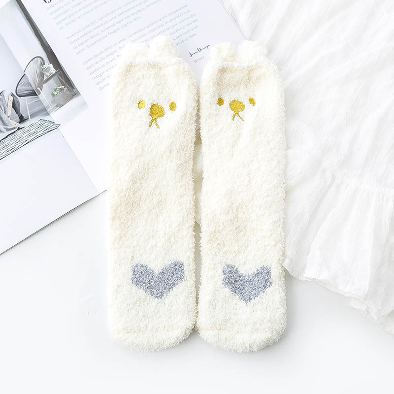 Autumn Winter Floor Socks Cartoon Cat Embroidered Towel Thick Socks Cashmere Socks Wholesale Fluffy Fuzzy Socks